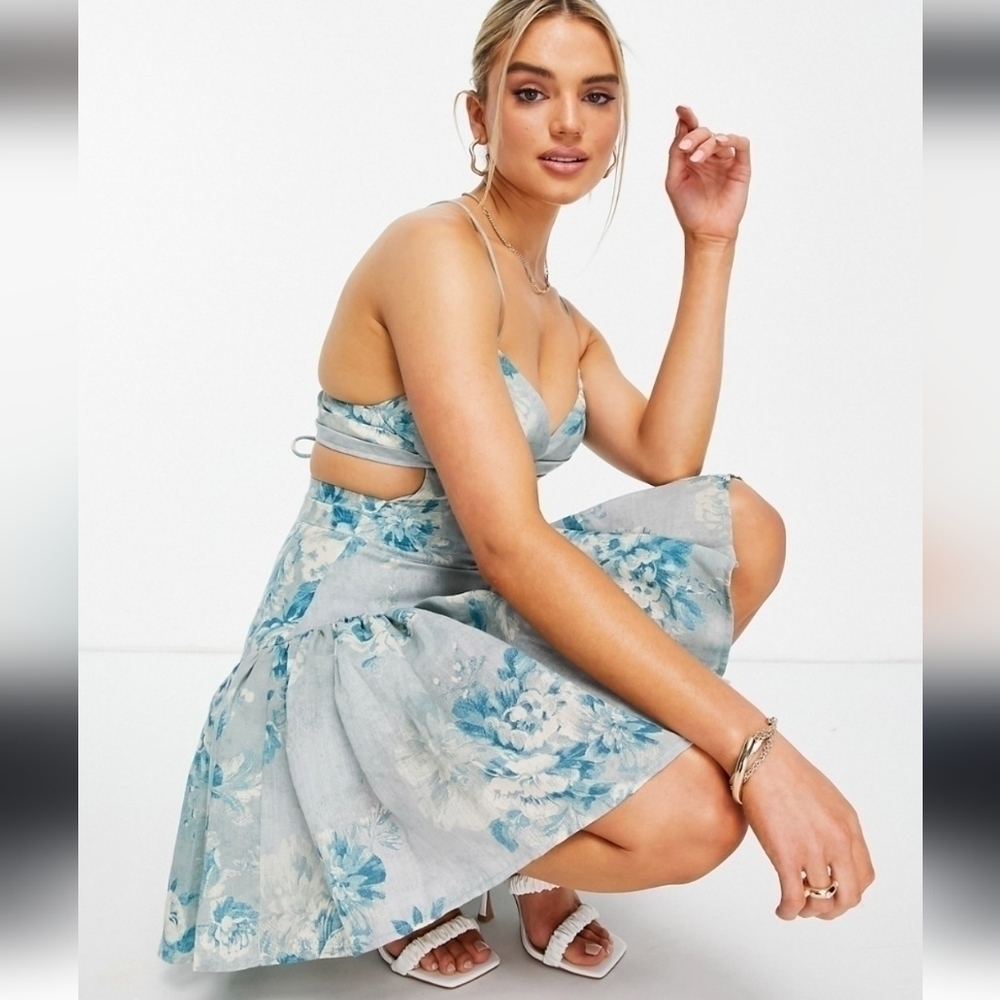 NWT ASOS BLUE FLORAL DRESS SIZE US 6 - Picture 3 of 16